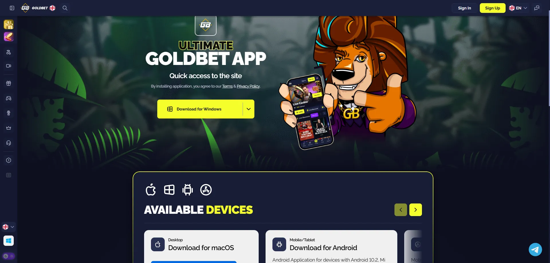 تطبيق Goldbet للهاتف المحمول Android و iOS في تونس